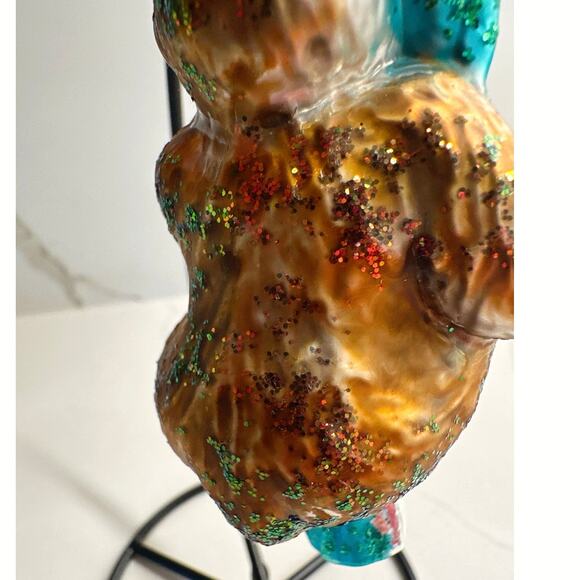 Vintage Glass Monkey on Vine Christmas Ornament Hand-Painted Glitter Accents - Picture 4 of 6